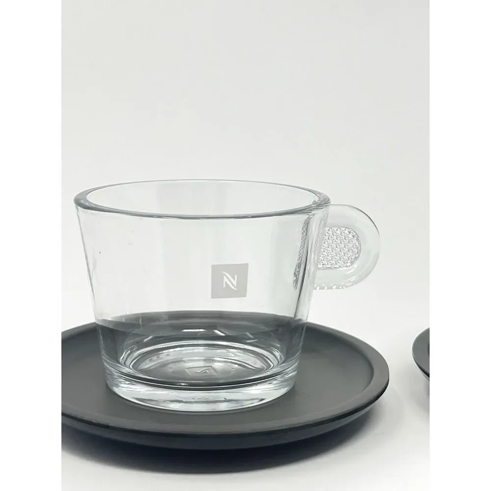 Nespresso View Lungo Glass Espresso Demitasse Cups Melamine Saucers Set Of 2
